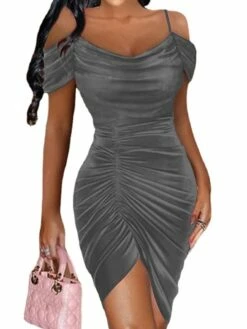 Women's Party Dress Velvet Dress Homecoming Dress Mini Dress Black Pink Wine Short Sleeve Pure Color Ruched Summer Spring Spaghetti Strap Fashion Party Wedding Guest Spring Dress 2023 S M L XL XXL 3XL -LIGHTINTHEBOX Shop zmtqna1651228496648