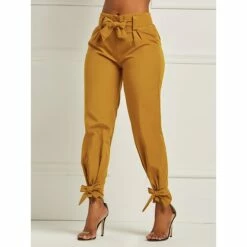 Women‘s Chinos Khaki Pants Maillard Trousers Ankle-Length Micro-elastic Mid Waist Fashion Streetwear Casual Weekend Black Yellow S M Summer Spring &Fall