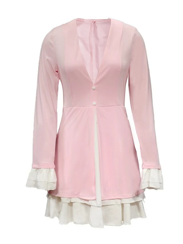 Women's Party Dress Blazer Dress A Line Dress Mini Dress Black Pink Long Sleeve Color Block Ruffle Summer Spring V Neck Stylish Winter Dress Fall Dress Slim 2023 S M L XL 6 Women's Party Dress Blazer Dress A Line Dress Mini Dress Black Pink Long Sleeve Color Block Ruffle Summer Spring V Neck Stylish Winter Dress Fall Dress Slim 2023 S M L XL - Image 4