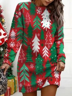 Women's Christmas Casual Dress Sweatshirt Dress Mini Dress Warm Fashion OutdoorVacation Crew Neck Print SnowmanTree Loose Fit Red Royal Blue Blue S M L XL XXL -LIGHTINTHEBOX Shop znmnhg1695365422589
