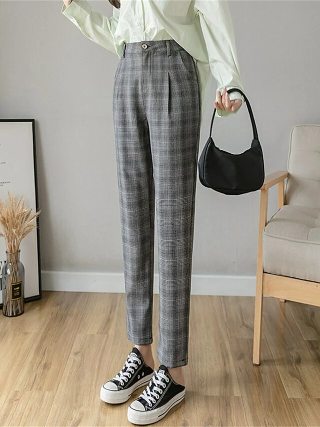 Women's Dress Pants Cropped Pants Ankle-Length Cotton Print Micro-elastic High Waist Fashion Streetwear Formal Work Grey Coffee S M Fall Winter 9 Women's Dress Pants Cropped Pants Ankle-Length Cotton Print Micro-elastic High Waist Fashion Streetwear Formal Work Grey Coffee S M Fall Winter - Image 7