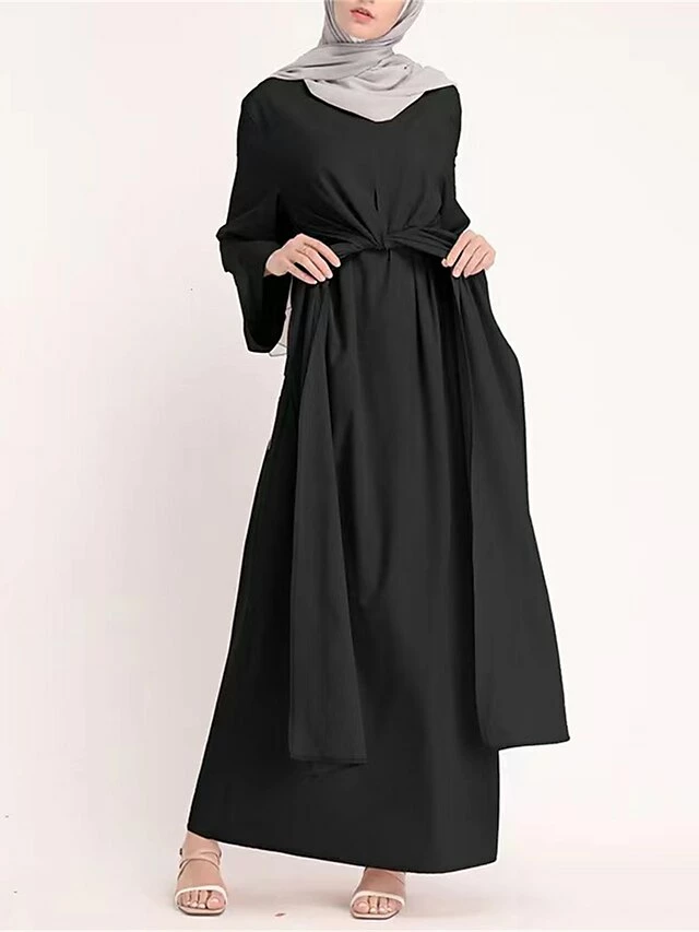 Women's Work Dress Black Dress Semi Formal Dress Fashion Long Dress Maxi Dress Lace Up Ruched Crew Neck Long Sleeve Plain Loose Fit Black Pink Apricot Fall Winter S M L XL XXL 6 Women's Work Dress Black Dress Semi Formal Dress Fashion Long Dress Maxi Dress Lace Up Ruched Crew Neck Long Sleeve Plain Loose Fit Black Pink Apricot Fall Winter S M L XL XXL - Image 4