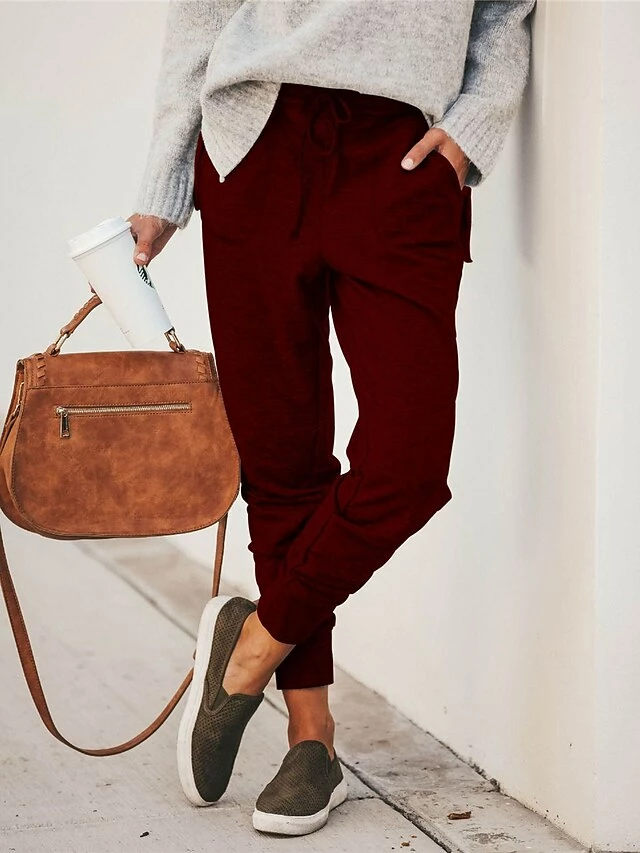 Women's Cargo Pants Sweatpants Chinos Full Length Cotton Blend Pocket Micro-elastic High Waist Fashion Streetwear Street Daily Black Wine S M Fall & Winter 4 Women's Cargo Pants Sweatpants Chinos Full Length Cotton Blend Pocket Micro-elastic High Waist Fashion Streetwear Street Daily Black Wine S M Fall & Winter - Image 2