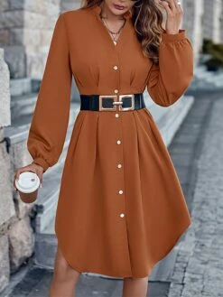 Women's Shirt Dress Casual Dress Mini Dress Outdoor Daily Date Polyester Fashion Modern V Neck Ruched Button Long Sleeve Fall Winter 2023 Loose Fit ArmyGreen Orange Apricot Pure Color S M L XL -LIGHTINTHEBOX Shop zpcwjf1695644875021