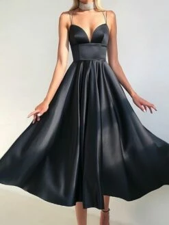 Women's Party Dress Satin Dress Swing Dress Midi Dress Black Champagne Red Sleeveless Pure Color Backless Summer Spring Deep V Fashion Party Summer Dress Spring Dress 2023 S M L XL