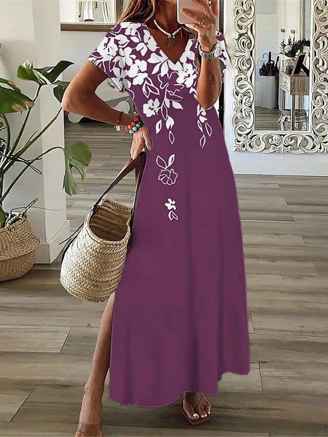 Women's Casual Dress A Line Dress Summer Dress Floral Split Print V Neck Long Dress Maxi Dress Fashion Streetwear Outdoor Daily Short Sleeve Regular Fit Black Wine Navy Blue Summer Spring S M L XL XXL 7 Women's Casual Dress A Line Dress Summer Dress Floral Split Print V Neck Long Dress Maxi Dress Fashion Streetwear Outdoor Daily Short Sleeve Regular Fit Black Wine Navy Blue Summer Spring S M L XL XXL - Image 5