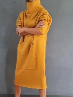Women's Sweatshirt Dress Casual Dress Midi Dress Fashion Daily Outdoor Vacation Going Out Turtleneck Pocket Solid Color Regular Fit Black Yellow Purple S M L XL XXL -LIGHTINTHEBOX Shop zqnive1697541675409