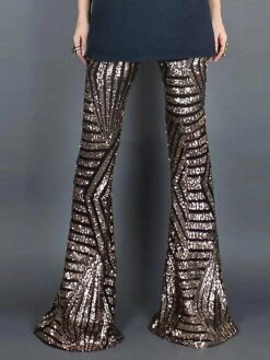 Women's Bootcut Bell Bottom Pants Trousers Full Length Sequins Micro-elastic High Waist Fashion Streetwear Party Street Silver Black Gold S M Summer Fall -LIGHTINTHEBOX Shop zqvcnv1693295365295