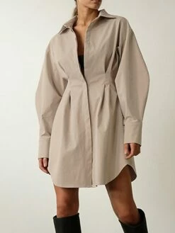 Women's Shirt Dress Casual Dress Mini Dress Outdoor Daily Date Polyester Fashion Basic Shirt Collar Button Long Sleeve Fall Winter 2023 Regular Fit Black White Brown Pure Color S M L -LIGHTINTHEBOX Shop zqylue1695644832463