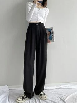 Women's Dress Pants Wide Leg Pants Trousers Full Length Micro-elastic High Waist Fashion Streetwear Office Work Black White S M Fall Winter -LIGHTINTHEBOX Shop zrfhhc1695112638862