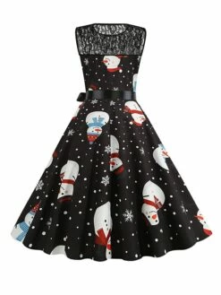 Women‘s Christmas Retro 1950s Vintage Dress Midi Dress Party Patchwork Bow Santa Claus Crew Neck Sleeveless Regular Fit Fall Winter 2023 Black White S M L XL -LIGHTINTHEBOX Shop zrgyiu1694501420284