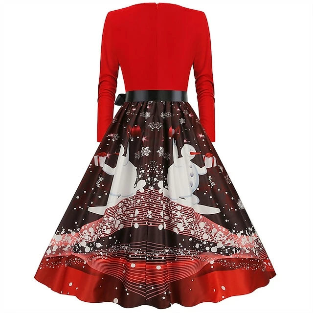 Women's Christmas Party Dress Swing DressKnee Length Dress Green Wine Dark Green Red Black Long Sleeve Santa Claus Elk Snowman Print Fall Winter V Neck Vintage Party Elegant Party 2022 S M L XL XXL 12 Women's Christmas Party Dress Swing DressKnee Length Dress Green Wine Dark Green Red Black Long Sleeve Santa Claus Elk Snowman Print Fall Winter V Neck Vintage Party Elegant Party 2022 S M L XL XXL - Image 10