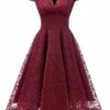 Women's Party Dress Lace Dress Cocktail Dress Midi Dress Wine Navy Blue Short Sleeve Pure Color Lace Spring Fall Winter V Neck Fashion Winter Dress Wedding Guest Vacation 2023 S M L XL XXL