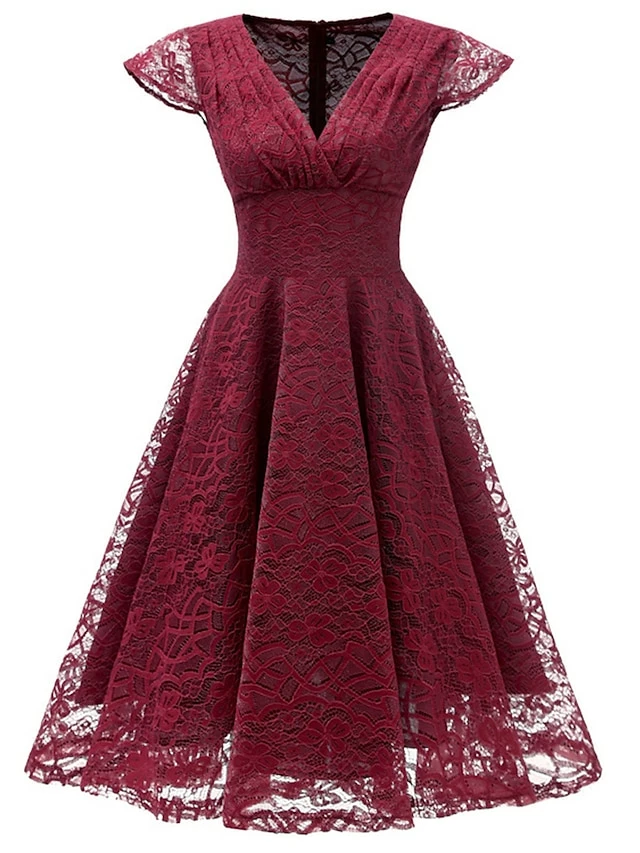 Women's Party Dress Lace Dress Cocktail Dress Midi Dress Wine Navy Blue Short Sleeve Pure Color Lace Spring Fall Winter V Neck Fashion Winter Dress Wedding Guest Vacation 2023 S M L XL XXL 3 Women's Party Dress Lace Dress Cocktail Dress Midi Dress Wine Navy Blue Short Sleeve Pure Color Lace Spring Fall Winter V Neck Fashion Winter Dress Wedding Guest Vacation 2023 S M L XL XXL