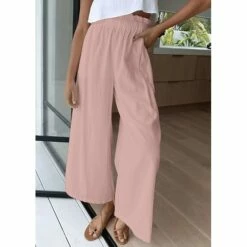 Women's Culottes Wide Leg Wide Leg Linen Pants Full Length Cotton Side Pockets Baggy Micro-elastic Mid Waist Fashion Casual Weekend Black White S M Summer Spring &Fall