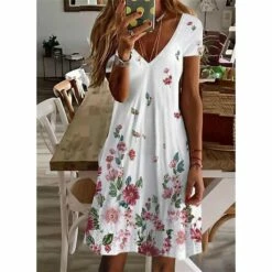 Women's Casual Dress Summer Dress Print Dress Floral Print V Neck Mini Dress Active Fashion Outdoor Daily Short Sleeve Regular Fit Black And White Olive Green Colourful Summer Spring S M L XL XXL -LIGHTINTHEBOX Shop zsymrm1646634023274