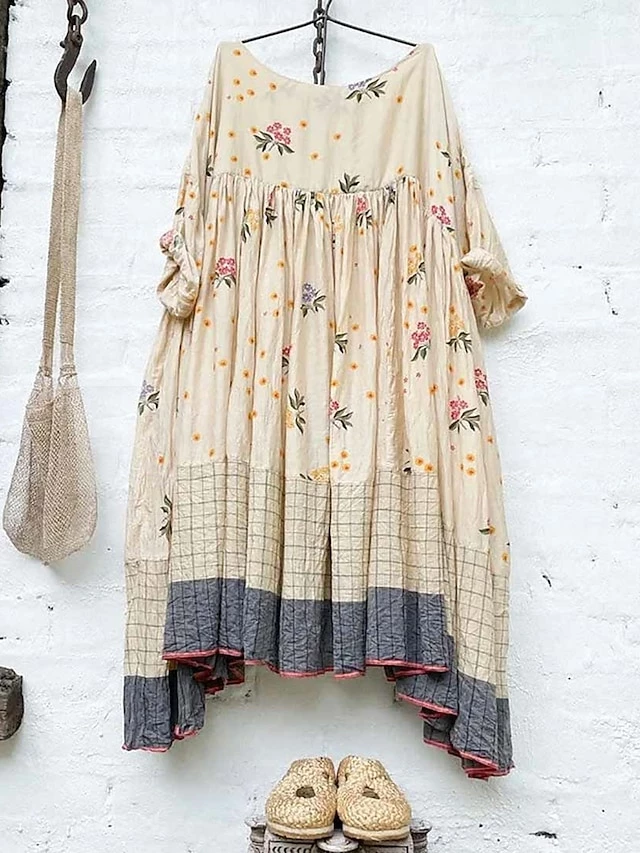 Women's Casual Dress Cotton Linen Dress Swing Dress Mini Dress Polyester Basic Casual Outdoor Daily Vacation Crew Neck Ruched Patchwork Half Sleeve Summer Spring Fall 2023 Regular Fit Khaki Plaid 3 Women's Casual Dress Cotton Linen Dress Swing Dress Mini Dress Polyester Basic Casual Outdoor Daily Vacation Crew Neck Ruched Patchwork Half Sleeve Summer Spring Fall 2023 Regular Fit Khaki Plaid