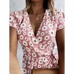 Women's Casual Dress Wrap Dress Floral Dress Midi Dress Black Pink Blue Short Sleeve Floral Lace Up Summer Spring V Neck Vacation Vacation Summer Dress 2023 S M L XL XXL -LIGHTINTHEBOX Shop ztfwrg1623832483202