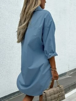Women‘s Casual Dress Shirt Dress Shift Dress Midi Dress Blue Khaki White Long Sleeve Pure Color Button Winter Fall Spring Shirt Collar Basic Winter Dress Office 2023 S M L XL XXL -LIGHTINTHEBOX Shop ztyutu1679055482234