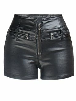 Women's Shorts Hot Pants Faux Leather Black Mid Waist Fashion Party Daily Weekend Pocket Micro-elastic Short Comfort Plain S M L XL XXL -LIGHTINTHEBOX Shop zudkne1639144231460