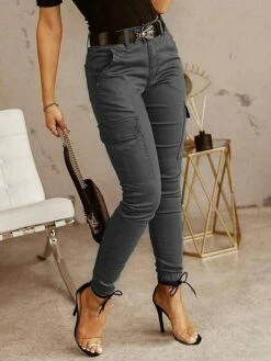 Women's Cargo Pants Basic Casual / Sporty Tactical Trousers Side Pockets Patchwork Full Length Pants Business Micro-elastic Plain Cotton Comfort Mid Waist Slim Green Black Gray S M L XL XXL -LIGHTINTHEBOX Shop zunouy1661336601954