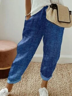 Women's Baggy Cropped Pants Full Length Faux Linen Pocket Baggy Stylish Casual Daily Causal Blue Dark Blue S M All Seasons -LIGHTINTHEBOX Shop zunuft1691564825241