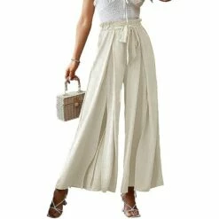 Springsummerbow Loose High Waist Pleated Wide Leg Pants With Belt Pants
