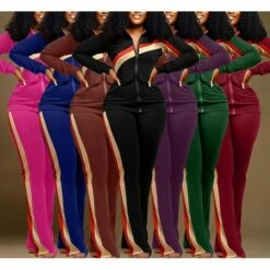 Women's Sweatshirt Tracksuit Pants Sets Black Pink Wine Color Block Zipper Print Long Sleeve Sports Outdoor Casual Active Streetwear Stand Collar Regular Fit Fall & Winter