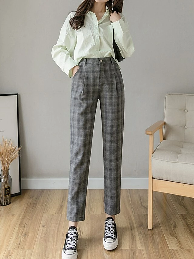 Women's Dress Pants Cropped Pants Ankle-Length Cotton Print Micro-elastic High Waist Fashion Streetwear Formal Work Grey Coffee S M Fall Winter 7 Women's Dress Pants Cropped Pants Ankle-Length Cotton Print Micro-elastic High Waist Fashion Streetwear Formal Work Grey Coffee S M Fall Winter - Image 5