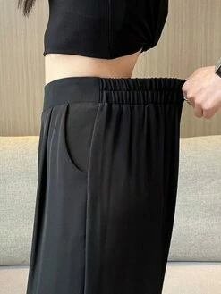 Women's Dress Pants Wide Leg Maillard Trousers Full Length Pocket Baggy Micro-elastic High Waist Fashion Streetwear Work Street Black Blue M L Summer Fall -LIGHTINTHEBOX Shop zwtijy1690200833667