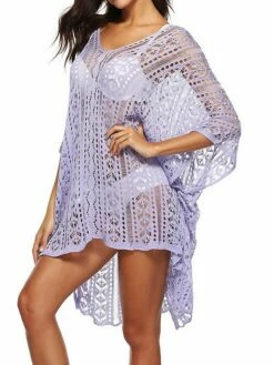 Women's Swimwear Cover Up Beach Dress Normal Swimsuit Hole Pure Color Light Blue White Black Gray Purple V Wire Bathing Suits New Vacation Fashion /y / Modern