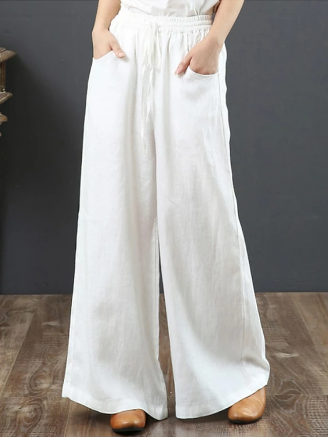 Women's Culottes Wide Leg Gauchos Pants Chinos Full Length Cotton Baggy Micro-elastic Mid Waist Vintage Chinese Style Daily Weekend Black White S M Spring 3 Women's Culottes Wide Leg Gauchos Pants Chinos Full Length Cotton Baggy Micro-elastic Mid Waist Vintage Chinese Style Daily Weekend Black White S M Spring