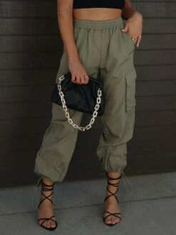 Women‘s Cargo Parachute pants Trousers Full Length Micro-elastic High Waist Fashion Streetwear Street Daily Black Brown S M Fall Winter