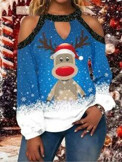 Women's Shirt Christmas Shirt Wine Red Navy Blue Snowflake Deer Cut Out Print Long Sleeve Christmas Weekend Streetwear Casual Print Round Neck Regular Fit Cold Shoulder 11 Women's Shirt Christmas Shirt Wine Red Navy Blue Snowflake Deer Cut Out Print Long Sleeve Christmas Weekend Streetwear Casual Print Round Neck Regular Fit Cold Shoulder -LIGHTINTHEBOX Shop zyiktv1664784855602