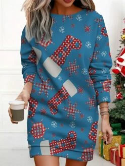 Women's Christmas Casual Dress Sweatshirt Dress Mini Dress Warm Fashion Outdoor Vacation Crew Neck Print Santa Claus Snowman Christmas Tree Loose Fit ArmyGreen Black Red S M L XL XXL -LIGHTINTHEBOX Shop zyqogh1695365367776