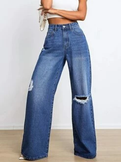 Women's Jeans Culottes Wide Leg Full Length Cotton Denim Ripped Micro-elastic High Waist Fashion Streetwear Outdoor Causal Navy Blue S M Fall Winter 7 Women's Jeans Culottes Wide Leg Full Length Cotton Denim Ripped Micro-elastic High Waist Fashion Streetwear Outdoor Causal Navy Blue S M Fall Winter -LIGHTINTHEBOX Shop zzfskf1692689222038