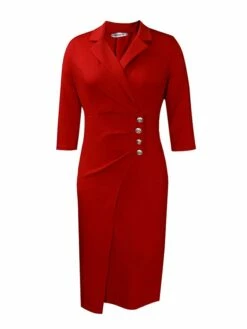 Women's Work Dress Blazer Dress Sheath Dress Fashion Winter Dress Office Daily Midi Dress Ruched Button Shirt Collar Long Sleeve Plain Regular Fit Black Red Green Fall Winter S M L XL XXL -LIGHTINTHEBOX Shop zzswkz1695267070931