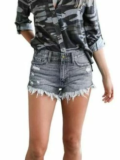 Women's Jeans Shorts Hot Pants Denim Dark Blue Light Blue Gray Mid Waist Fashion Weekend Streetwear Tassel Fringe Side Pockets Micro-elastic Short Comfort Solid Color S M L XL XXL / Cut Out -LIGHTINTHEBOX Shop zzwqdm1650595096389